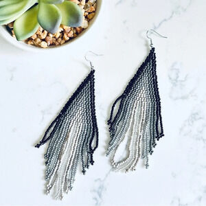 2/$30🌵 Black Gray Taupe Silver Seed Beaded Long Bohemian Boho Native Style NEW